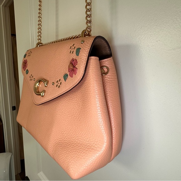 Like NEW! Coach Pink Tammie Shoulder Bag w/ Floral Whipstitch + Matching Wallet - Picture 9 of 16